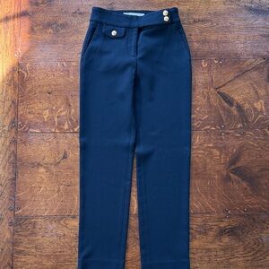 Veronica Beard navy women’s trousers with gold buttons